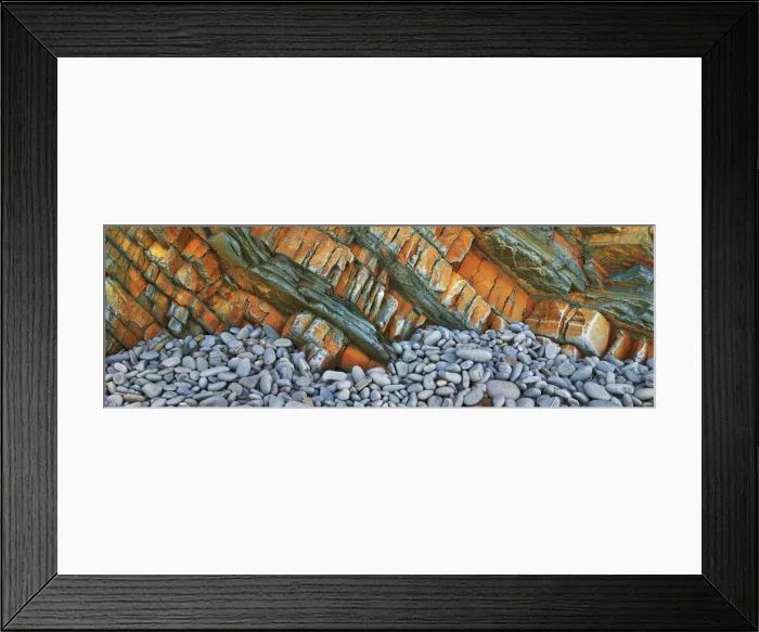 Framed Print : Pebbles and rock structures at Sandymouth Beach - United Kingdom, England, Devon, Bude Framed Print : Pebbles and rock structures at Sandymouth Beach - United Kingdom, England, Devon, Bude