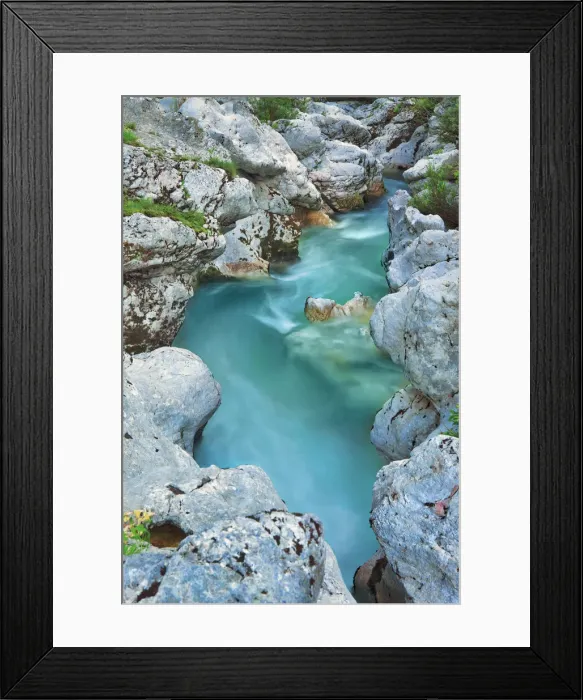 Framed Print : Stone structure in river Soca - Slovenia, Primorska, Soca, Trenta - Alps, Julian Alps Framed Print : Stone structure in river Soca - Slovenia, Primorska, Soca, Trenta - Alps, Julian Alps