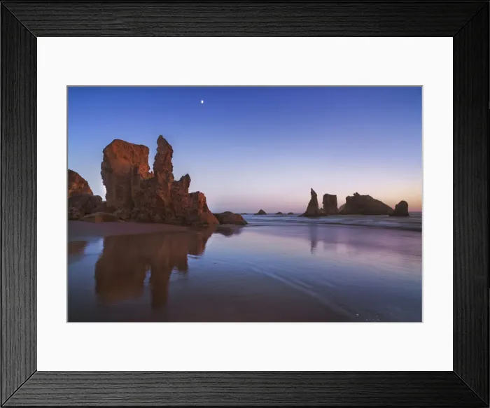 Framed Print : Coast landscape at Bandon Beach with moon - USA, Oregon, Coos, Bandon, Bandon Beach Framed Print : Coast landscape at Bandon Beach with moon - USA, Oregon, Coos, Bandon, Bandon Beach