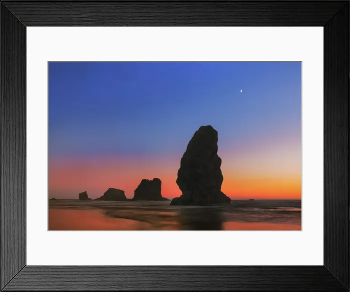 Framed Print : Coast landscape with bizarre rocks and moon - USA, Oregon, Curry, Samuel H Framed Print : Coast landscape with bizarre rocks and moon - USA, Oregon, Curry, Samuel H