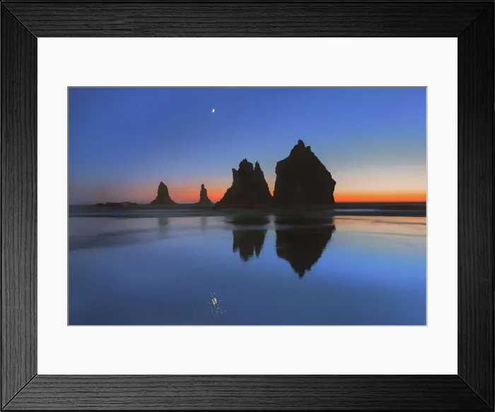 Framed Print : Coast landscape with bizarre rocks and moon - USA, Oregon, Curry, Samuel H Framed Print : Coast landscape with bizarre rocks and moon - USA, Oregon, Curry, Samuel H