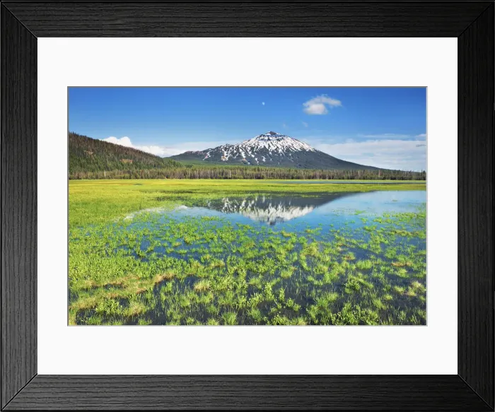Framed Print : Forest pond am Sparks Lake with Mount Bachelor - USA, Oregon, Deschutes, Cascade Lakes Framed Print : Forest pond am Sparks Lake with Mount Bachelor - USA, Oregon, Deschutes, Cascade Lakes
