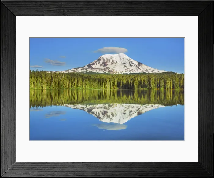 Framed Print : Mountain impression reflection of Mount Adams in Takhlakh Lake - USA, Washington Framed Print : Mountain impression reflection of Mount Adams in Takhlakh Lake - USA, Washington