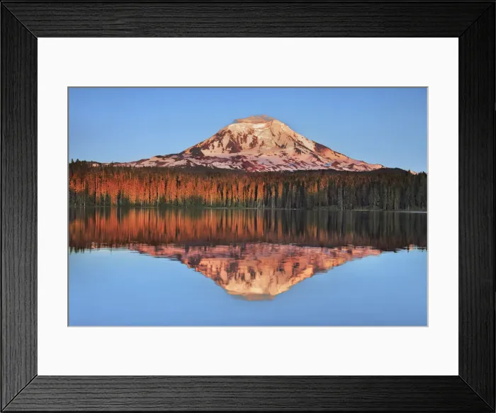 Framed Print : Mountain impression reflection of Mount Adams in Takhlakh Lake - USA, Washington Framed Print : Mountain impression reflection of Mount Adams in Takhlakh Lake - USA, Washington