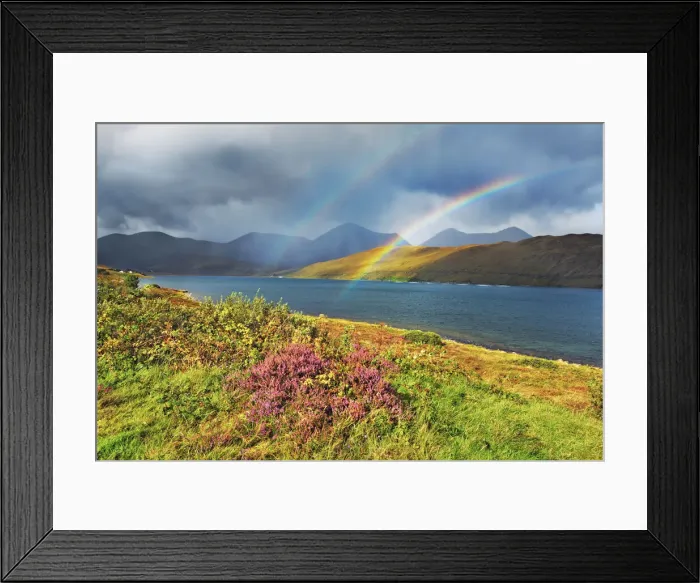 Framed Print : Mountain landscape with rainbow at Loch Ainot - United Kingdom, Scotland, Inner Hebrides Framed Print : Mountain landscape with rainbow at Loch Ainot - United Kingdom, Scotland, Inner Hebrides