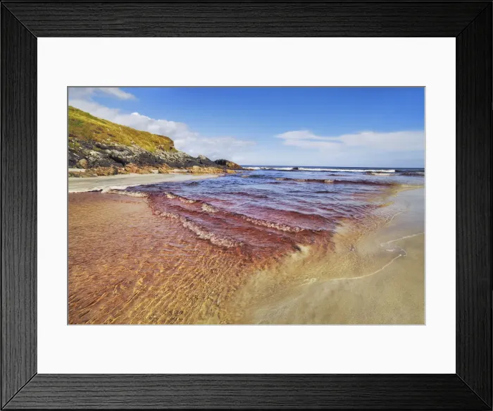 Framed Print : Beach impression with tannin containing brook - United Kingdom, Scotland, Outer Hebrides Framed Print : Beach impression with tannin containing brook - United Kingdom, Scotland, Outer Hebrides