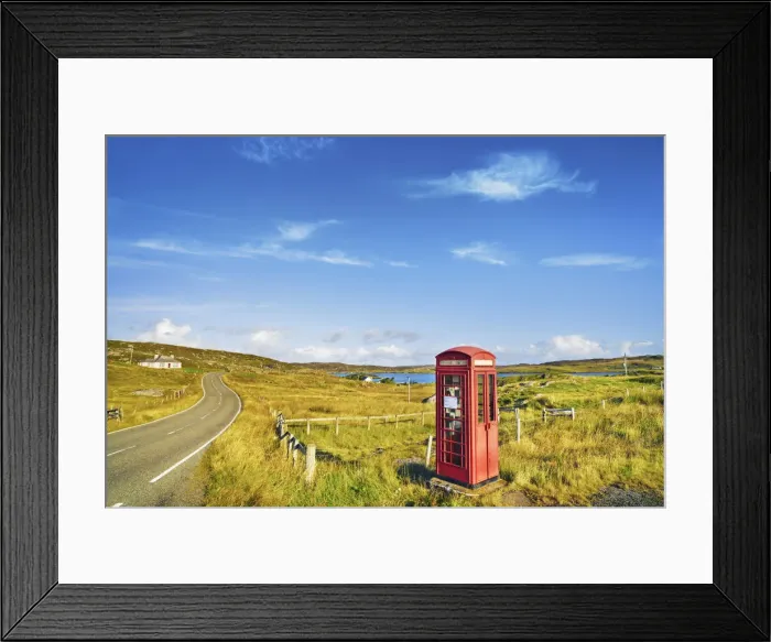 Framed Print : Telephone box on Farmland - United Kingdom, Scotland, Outer Hebrides, Great Bernera Framed Print : Telephone box on Farmland - United Kingdom, Scotland, Outer Hebrides, Great Bernera