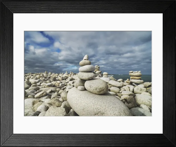 Framed Print : Stone heap at pebble beach - France, Brittany, Cote d Armor, Lannion, Perros-Guirec Framed Print : Stone heap at pebble beach - France, Brittany, Cote d Armor, Lannion, Perros-Guirec