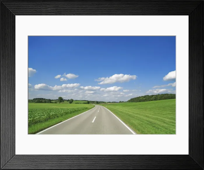Framed Print : Countryside street and cumulonimbus clouds - Germany, Bavaria, Upper Bavaria