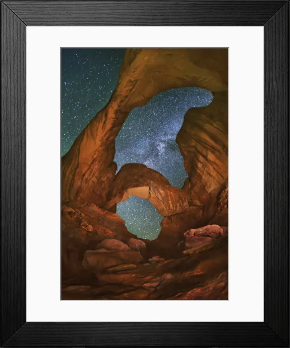 Framed Print : Erosion landscape and star sky at Double Arch - USA, Utah, Grand, Arches National Park Framed Print : Erosion landscape and star sky at Double Arch - USA, Utah, Grand, Arches National Park