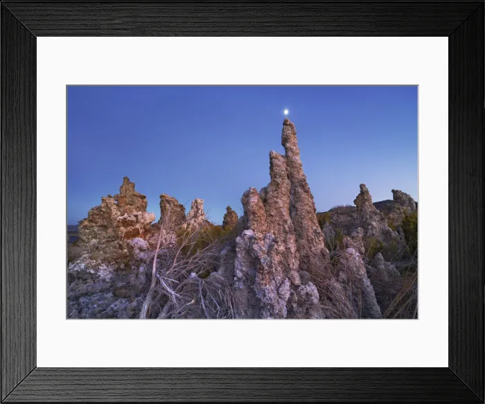 Framed Print : Tufa formations and moon at Mono Lake - USA, California, Mono, Mono Lake Framed Print : Tufa formations and moon at Mono Lake - USA, California, Mono, Mono Lake