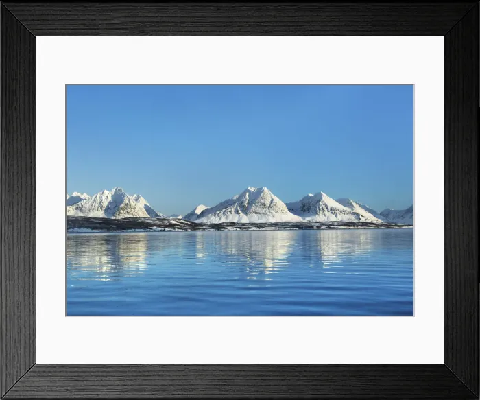 Framed Print : Fjord landscape with Lyngen Alps at Ullsfjord - Norway, Troms, Ullsfjord, Breivkeidet Framed Print : Fjord landscape with Lyngen Alps at Ullsfjord - Norway, Troms, Ullsfjord, Breivkeidet