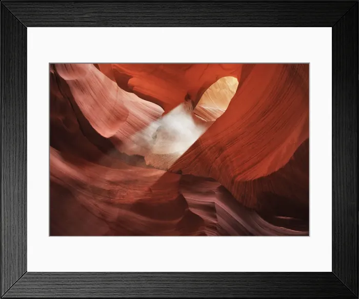 Framed Print : Sandstone erosion landscape with sunbeam in Lower Antelope Canyon - USA, Arizona Framed Print : Sandstone erosion landscape with sunbeam in Lower Antelope Canyon - USA, Arizona