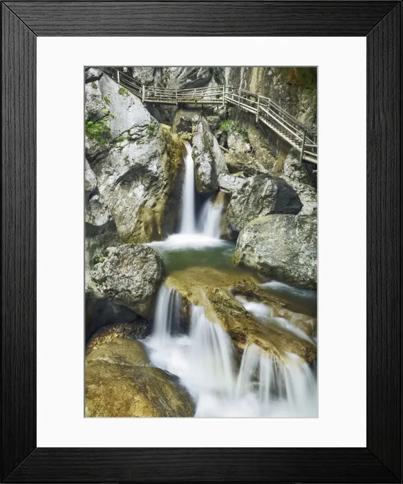Framed Print : Fixed rope route in forest - Austria, Styria, Bruck-Murzzuschlag, Pernegg an der Mur, Mixnitz, Barenschuzklamm - Alps, Graz Mountains