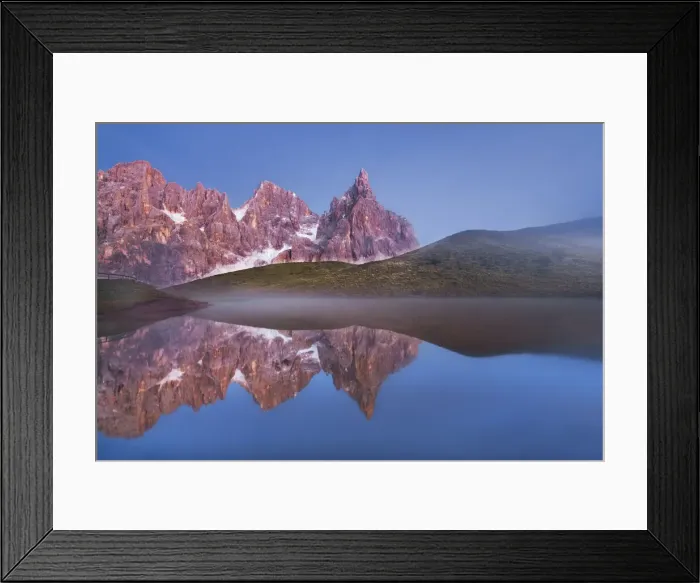 Framed Print : Mountain impression Reflection of Pale di San Martino in lake - Italy Framed Print : Mountain impression Reflection of Pale di San Martino in lake - Italy