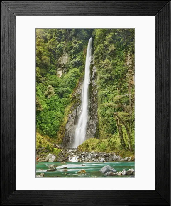 Framed Print : Waterfall Thunder Creek Falls and Hst River - New Zealand, South Island, West Coast Framed Print : Waterfall Thunder Creek Falls and Hst River - New Zealand, South Island, West Coast