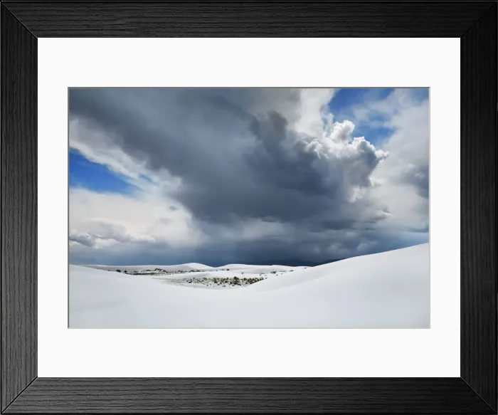 Framed Print : Gypsum desert White Sands with thunderstorm clouds - USA, New Mexico, Otero Framed Print : Gypsum desert White Sands with thunderstorm clouds - USA, New Mexico, Otero