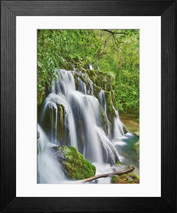 Framed Print : Waterfall Cascade des Tufs in beech forest - France, Bourgogne-Franche-Comte, Jura Framed Print : Waterfall Cascade des Tufs in beech forest - France, Bourgogne-Franche-Comte, Jura
