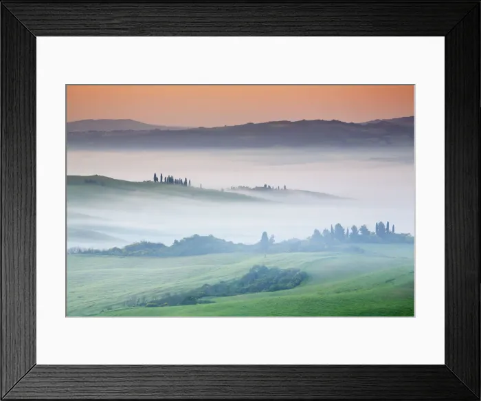 Framed Print : Agricultural landscape in fog - Italy, Tuscany, Siena, Val d Orcia