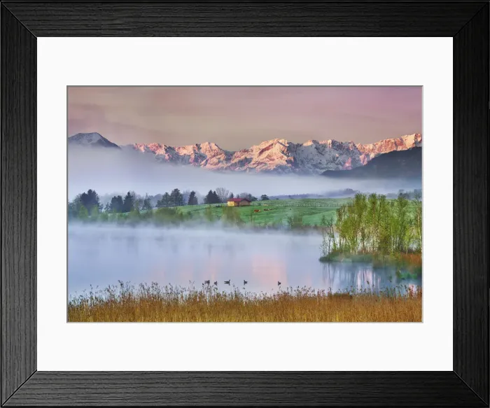 Framed Print : Alpine upland at Riegsee with Wetterstein Mountains - Germany, Bavaria, Upper Bavaria Framed Print : Alpine upland at Riegsee with Wetterstein Mountains - Germany, Bavaria, Upper Bavaria
