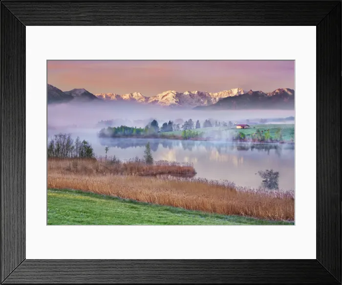 Framed Print : Alpine upland at Riegsee with Wetterstein Mountains - Germany, Bavaria, Upper Bavaria Framed Print : Alpine upland at Riegsee with Wetterstein Mountains - Germany, Bavaria, Upper Bavaria