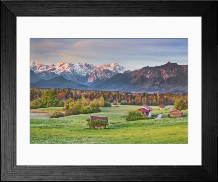 Framed Print : Alpine upland with Wetterstein Mountains - Germany, Bavaria, Upper Bavaria Framed Print : Alpine upland with Wetterstein Mountains - Germany, Bavaria, Upper Bavaria