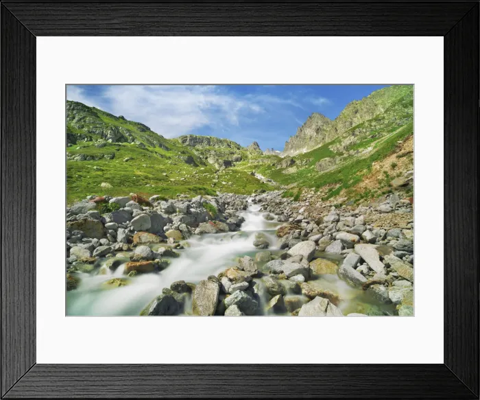 Framed Print : Mountain impression with mountain brook at Susten Pass - Switzerland, Bern, Uri Framed Print : Mountain impression with mountain brook at Susten Pass - Switzerland, Bern, Uri