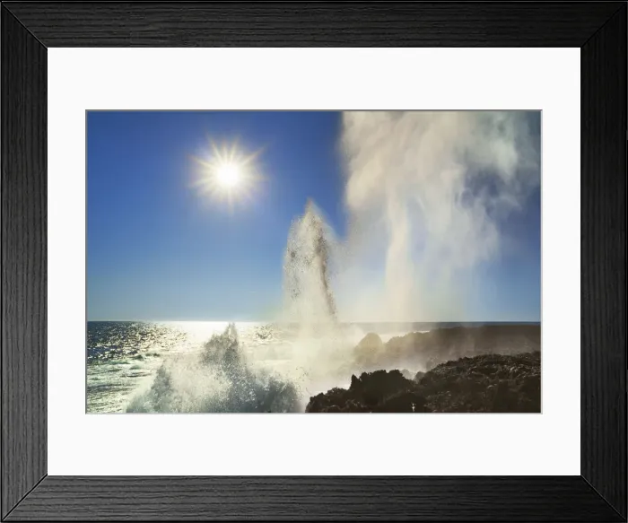 Framed Print : Cliff landscape with blowhole at Point Quobba - Australia, Western Australia, Gascoyne Framed Print : Cliff landscape with blowhole at Point Quobba - Australia, Western Australia, Gascoyne