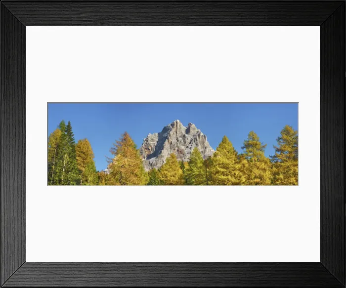 Framed Print : Mountain impression Monte Pelmo and larches in autumn - Italy, Veneto, Belluno