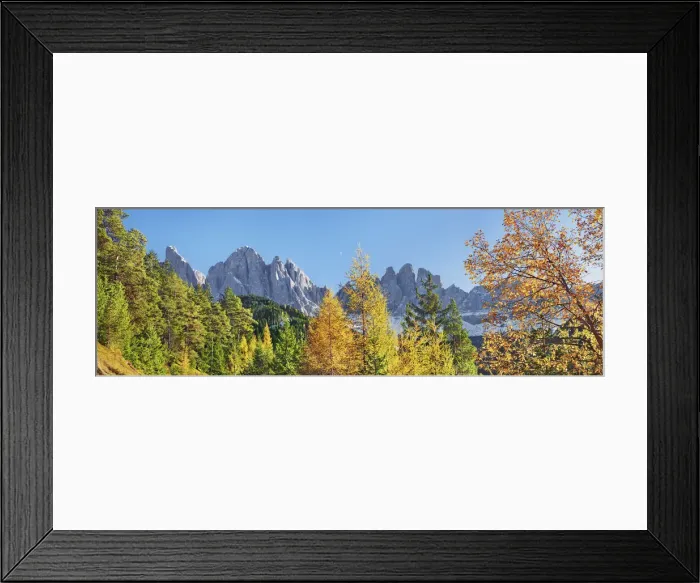 Framed Print : Mountain impression Gruppo delle Odle and larches in autumn - Italy, Trentino-Alto Adige Framed Print : Mountain impression Gruppo delle Odle and larches in autumn - Italy, Trentino-Alto Adige