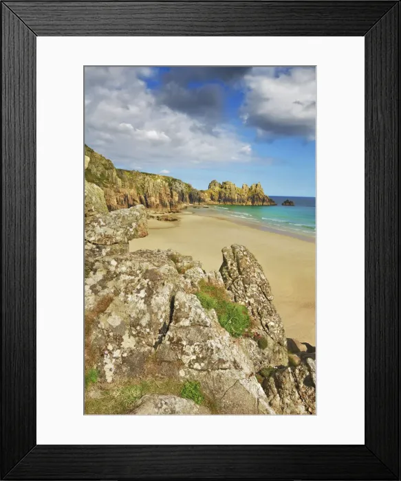 Framed Print : Cliff landscape at Pednvounder Beach - United Kingdom, England, Cornwall, Porthcurno