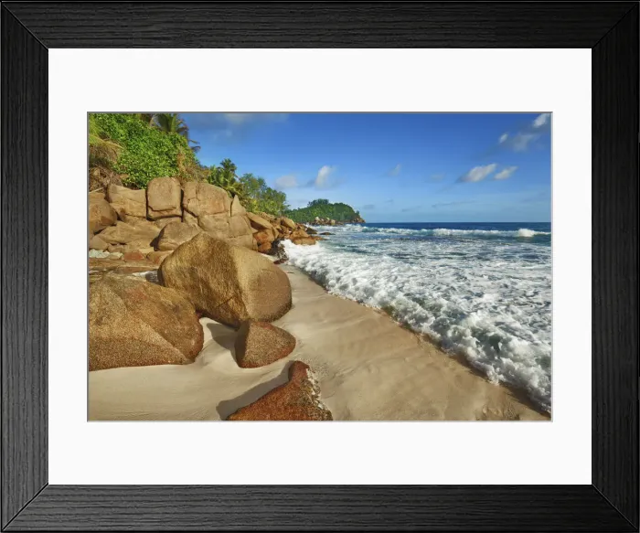 Framed Print : Rocky coast at Petite Police - Seychelles, Mahe, Petite Police - Indian Ocean Framed Print : Rocky coast at Petite Police - Seychelles, Mahe, Petite Police - Indian Ocean