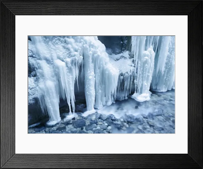 Framed Print : Waterfall with icicles in winter - Germany, Bavaria, Upper Bavaria Framed Print : Waterfall with icicles in winter - Germany, Bavaria, Upper Bavaria