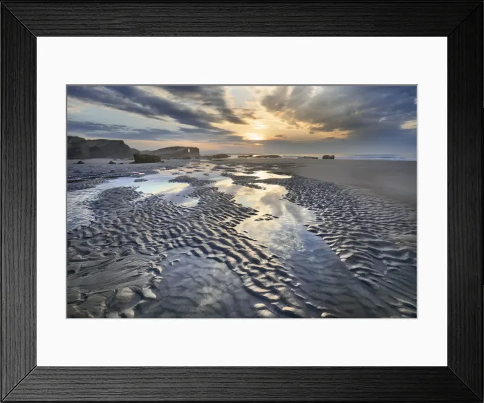 Framed Print : Beach impression with cloudy sky - Spain, Galicia, Lugo, Ribadeo