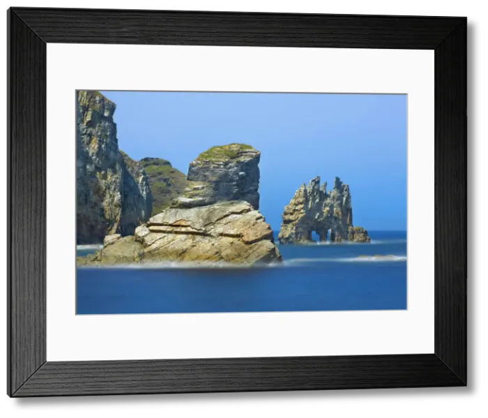 Framed Print : Cliff landscape with rock arch - Spain, Asturias, Eo-Navia, Luarca