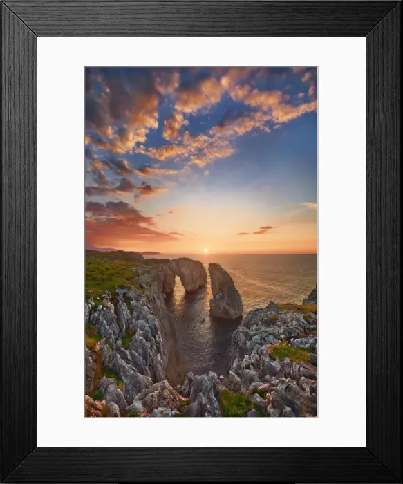 Framed Print : Cliff landscape with rock needle and rock arch - Spain, Asturias, Oriente, Ribadesella Framed Print : Cliff landscape with rock needle and rock arch - Spain, Asturias, Oriente, Ribadesella