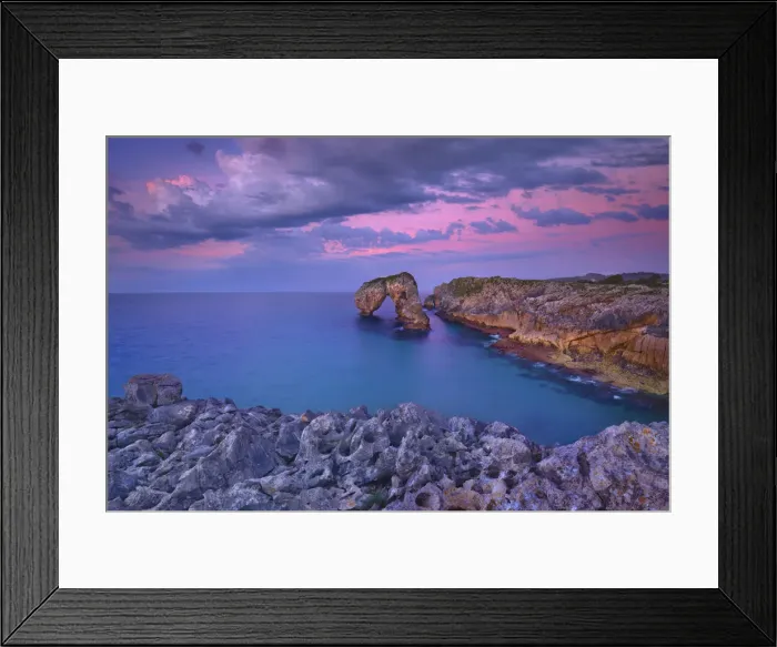 Framed Print : Cliff landscape with rock arch - Spain, Asturias, Oriente, Ribadesella Framed Print : Cliff landscape with rock arch - Spain, Asturias, Oriente, Ribadesella