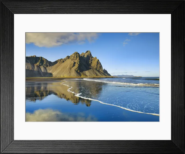 Framed Print : Mountain landscape at Vestrahorn and ocean - Iceland, Eastern Region, Hofn, Stokksnes Framed Print : Mountain landscape at Vestrahorn and ocean - Iceland, Eastern Region, Hofn, Stokksnes