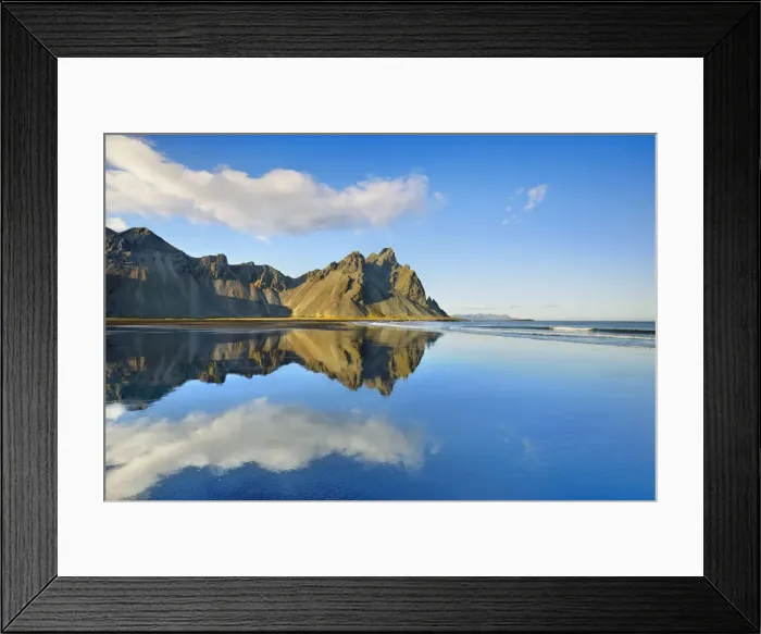 Framed Print : Mountain landscape at Vestrahorn and ocean - Iceland, Eastern Region, Hofn, Stokksnes Framed Print : Mountain landscape at Vestrahorn and ocean - Iceland, Eastern Region, Hofn, Stokksnes