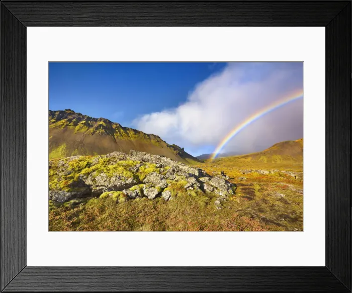 Framed Print : Rainbow over tundra - Iceland, Western Region, Snaefellsness, Arnarstapi