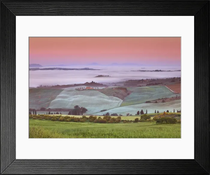 Framed Print : Tuscany landscape with Val d Orcia in fog - Italy, Tuscany, Siena, Val d Orcia Framed Print : Tuscany landscape with Val d Orcia in fog - Italy, Tuscany, Siena, Val d Orcia