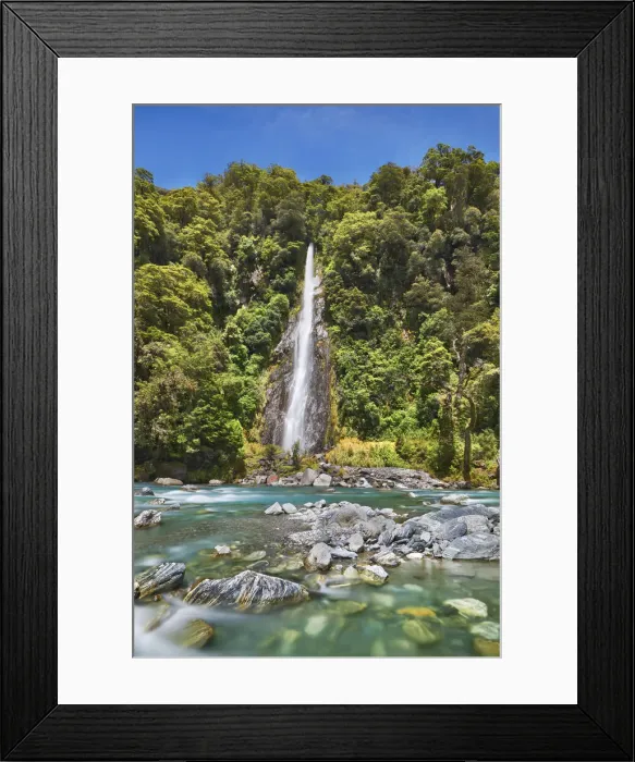 Framed Print : Waterfall and brook - New Zealand, South Island, West Coast, Westland Framed Print : Waterfall and brook - New Zealand, South Island, West Coast, Westland