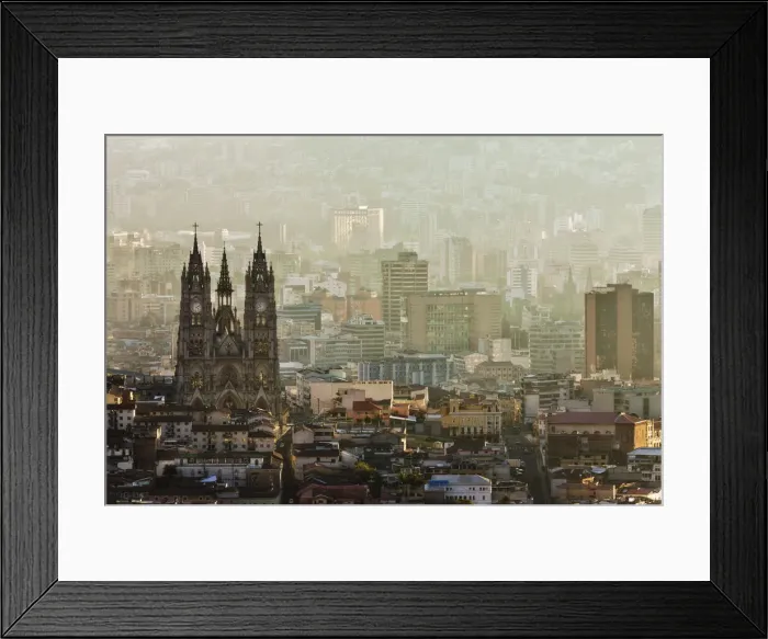 Framed Print : View form Panecillo Hill at sunrise towards La Basilica Del Voto Nacional, Quito, Ecuador Framed Print : View form Panecillo Hill at sunrise towards La Basilica Del Voto Nacional, Quito, Ecuador