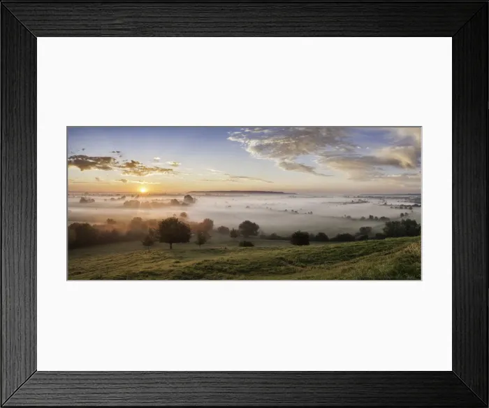 Framed Print : Sunrise over the Somerset Levels from Burrow Mump, Burowbridge, Somerset, England, UK Framed Print : Sunrise over the Somerset Levels from Burrow Mump, Burowbridge, Somerset, England, UK