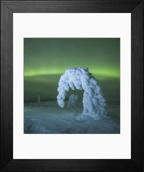 Framed Print : Riisitunturi in winter with Aurora Borealis, Kuusamo, Lapland, Finland