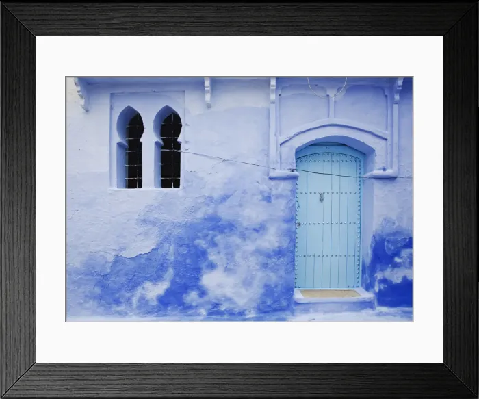 Framed Print : Blue wall, doorway and window, Chefchaouen, Morocco Framed Print : Blue wall, doorway and window, Chefchaouen, Morocco