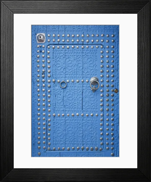 Framed Print : Detail of blue painted wooden door, Chefchaouen, Morocco Framed Print : Detail of blue painted wooden door, Chefchaouen, Morocco