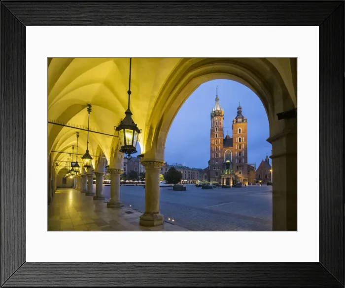Framed Print : Cloth Hall and St. Marys Basilica, Krakow, Poland Framed Print : Cloth Hall and St. Marys Basilica, Krakow, Poland