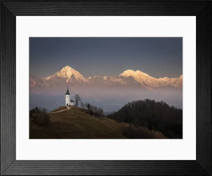 Framed Print : Church of St. Primoz and Storzic Mountain at sunset, Jamnik, Slovenia Framed Print : Church of St. Primoz and Storzic Mountain at sunset, Jamnik, Slovenia
