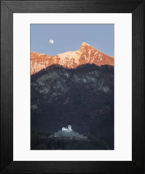 Framed Print : Church of St. Fransis and Krn mountain, Kobarid, Slovenia Framed Print : Church of St. Fransis and Krn mountain, Kobarid, Slovenia